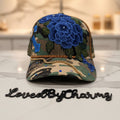 Blue & Camo Trucker Embellished with Roses, Bling’d detail