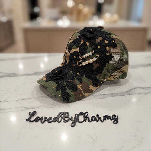 Camo with Black Roses Trucker Hat
