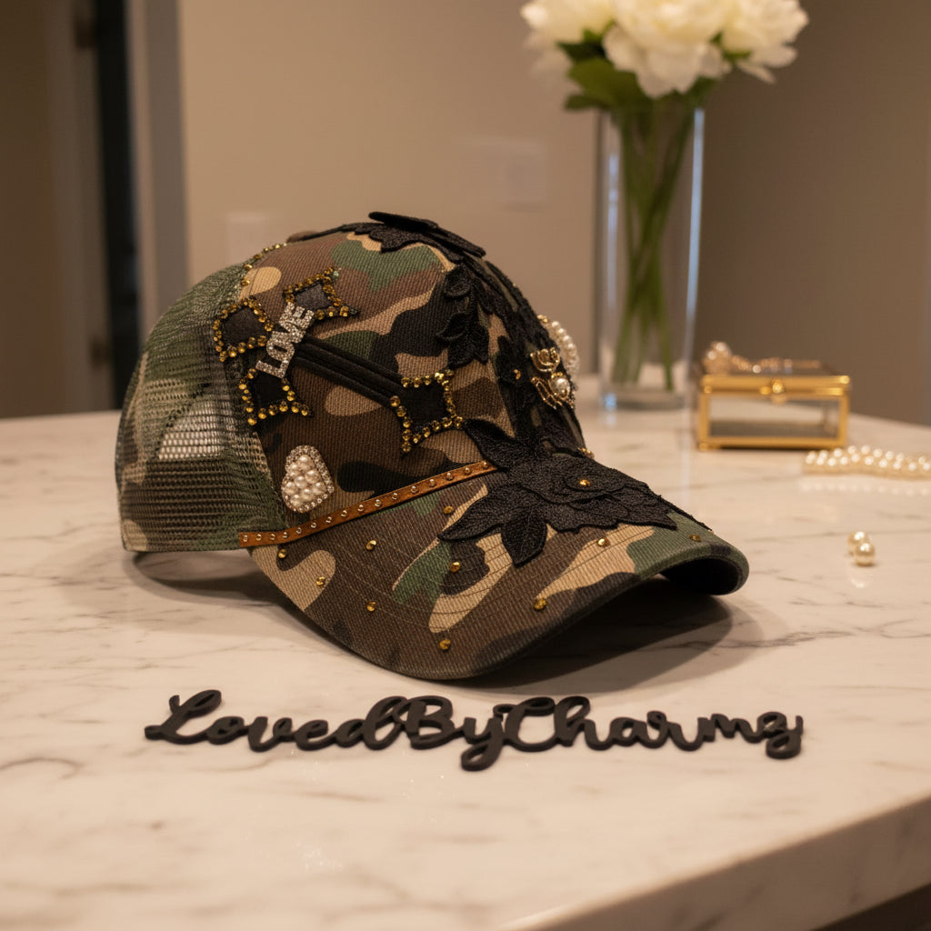 Camo with Black Roses Trucker Hat